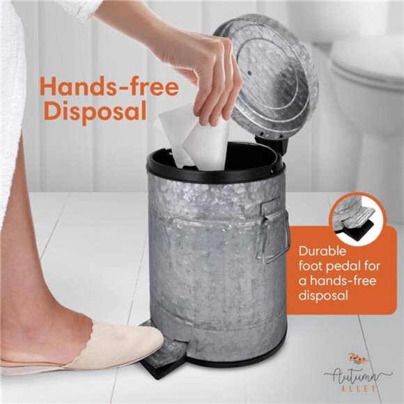 Rustic Farmhouse Bathroom Trash Can - Pet Proof Galvanized Trash Can with Lid - Picture 5 of 6